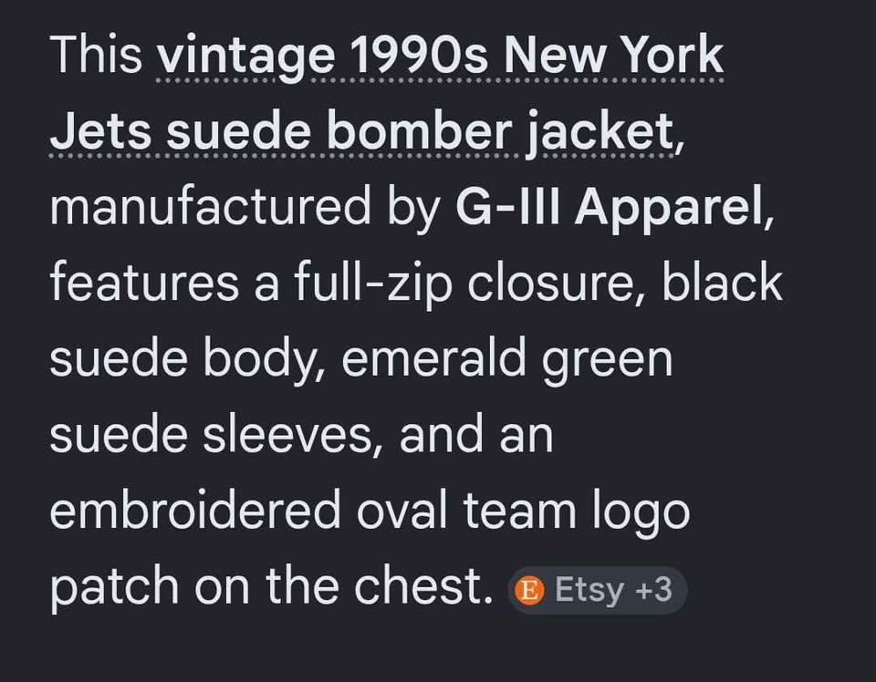 Vintage 1990s New York Jets Bomber Jacket