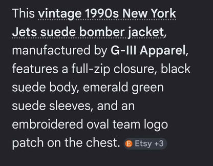 Vintage 1990s New York Jets Bomber Jacket