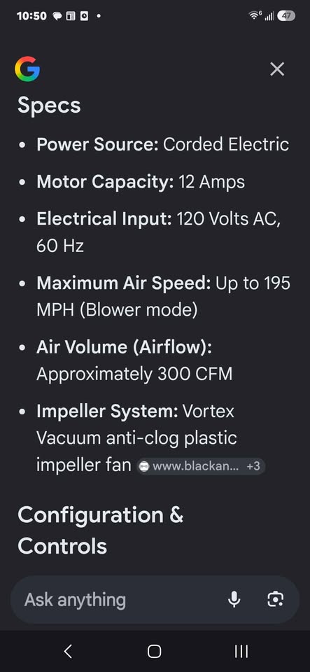 Black and Decker electric 3 in 1 blower/vacuum
