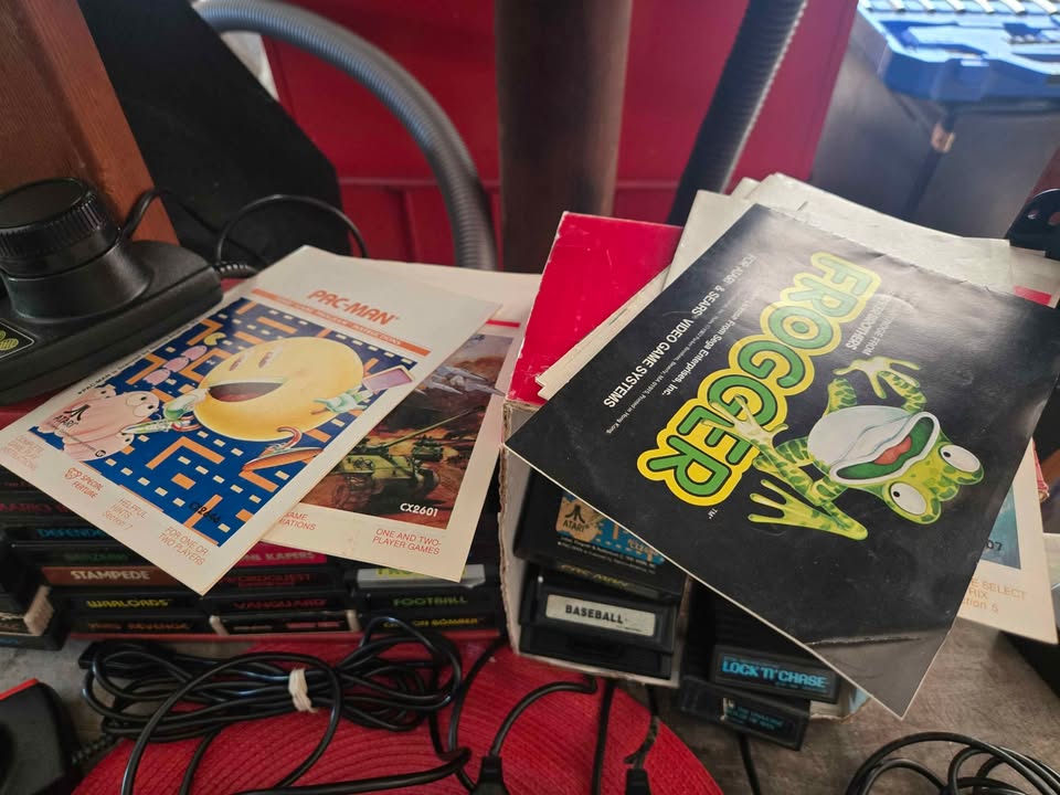 Atari 2600 with controllers and lots of favorite games