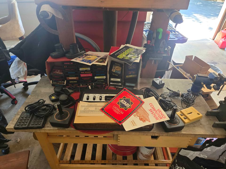 Atari 2600 with controllers and lots of favorite games