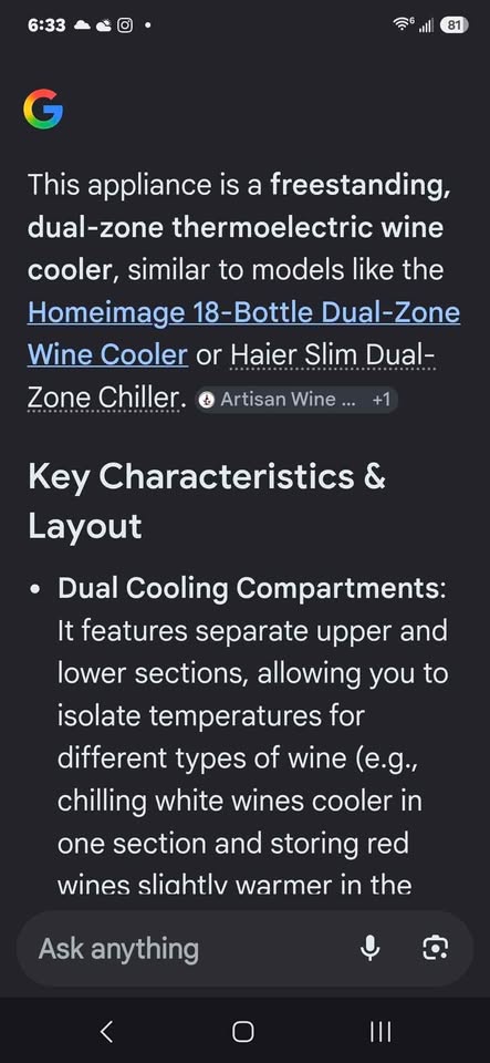 Dual zone mini wine fridge 18 bottle