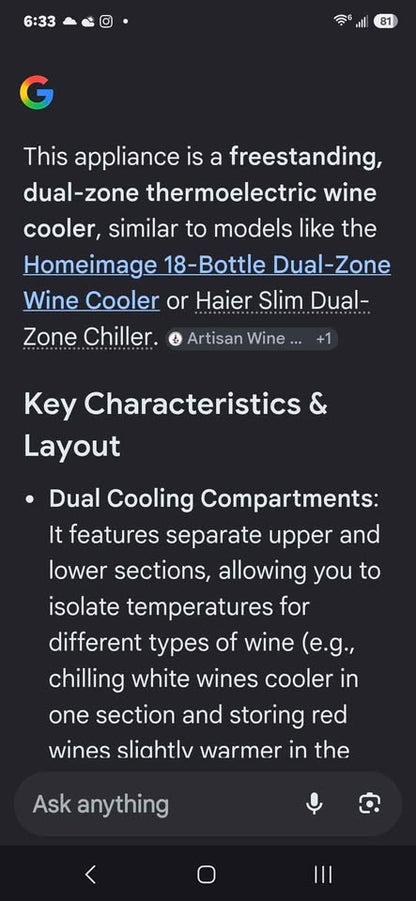 Dual zone mini wine fridge 18 bottle