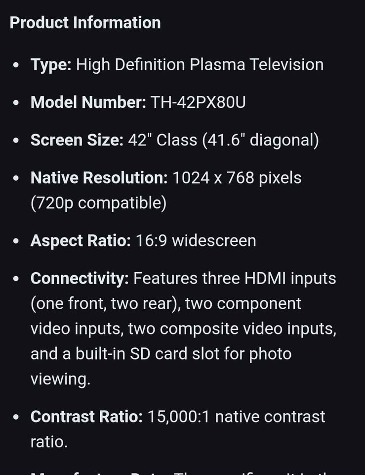 Panasonic 42in 1080HD viera TV