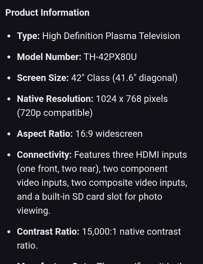 Panasonic 42in 1080HD viera TV