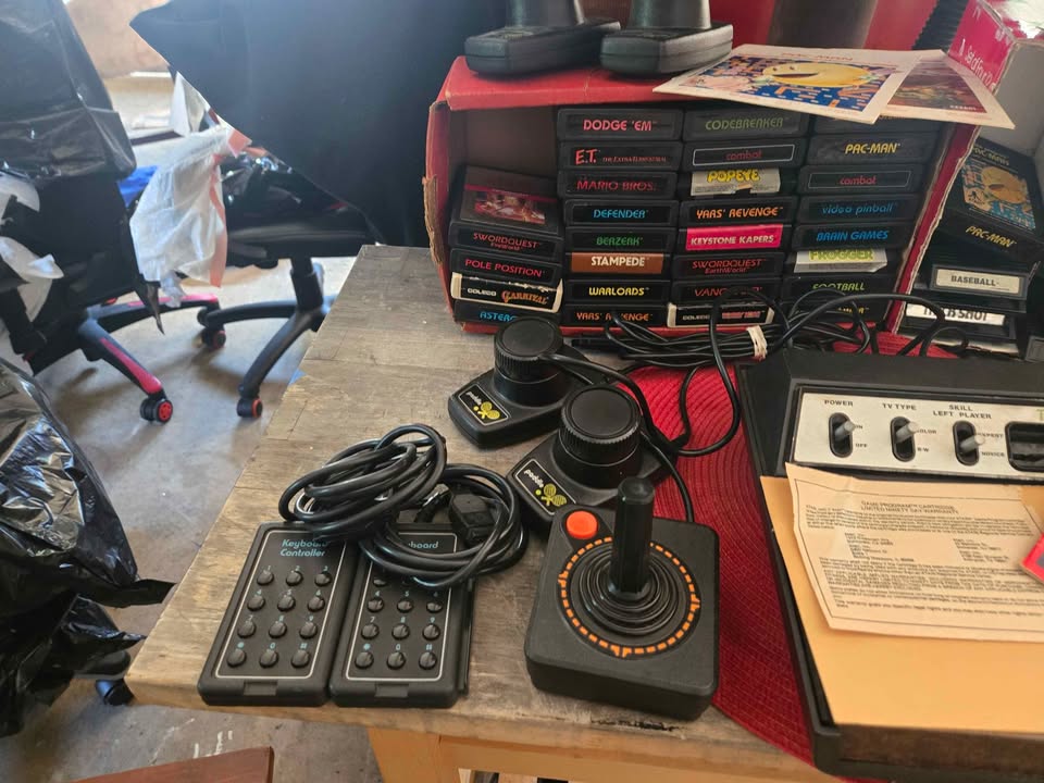 Atari 2600 with controllers and lots of favorite games