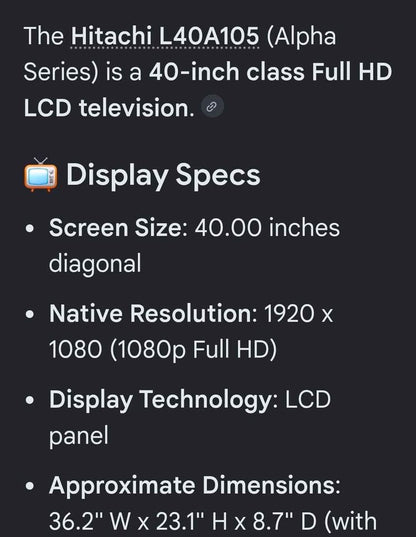 40in Hitachi with 4k Roku included