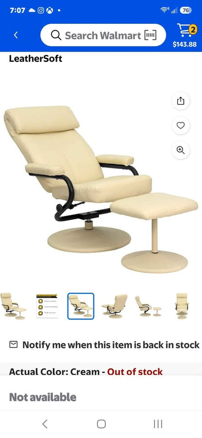 Scandinavian swival pedestal full recline chairs with ottoman