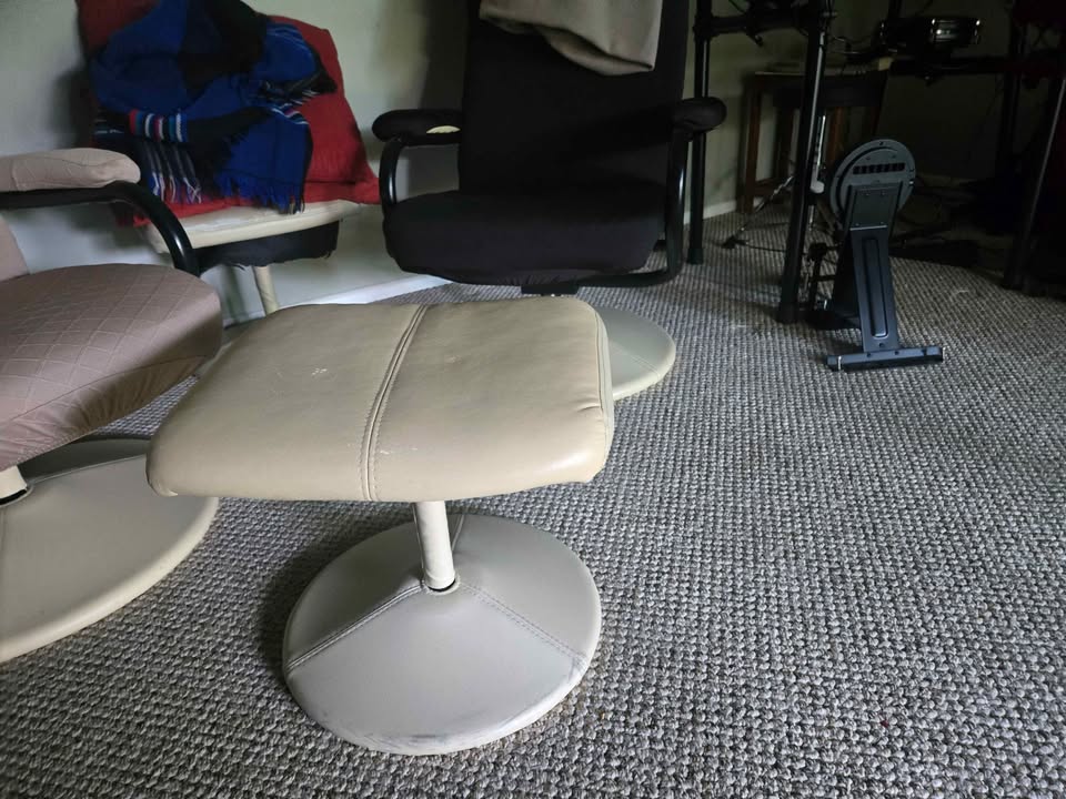 Scandinavian swival pedestal full recline chairs with ottoman