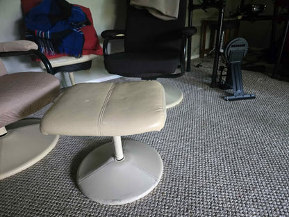 Scandinavian swival pedestal full recline chairs with ottoman