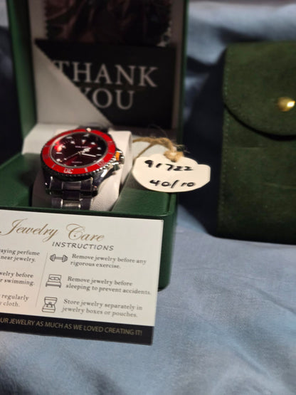 Red Stainless Divers' Watch